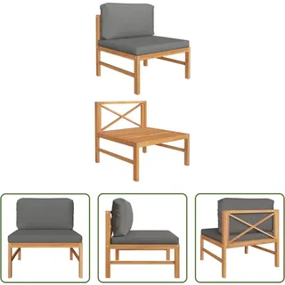 The Living Store Mittelsofa mit Dunkelgrauen Kissen Massivholz Teak - Grau
