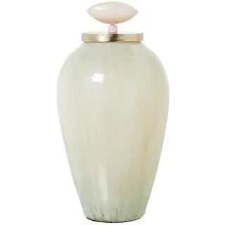 DRW Glastibor mit Aluminiumdeckel, Beige und Gold, 25 x 25 x 48 cm