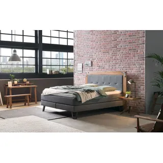 HASENA Boxspringbett Oakland, Boxspringbett, Industrial Look, Kopfteil aus Wildeiche, Used-Look, schwarz