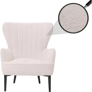 Lounge-Sessel HWC-K37, Cocktail-/Ohrensessel Polsterstuhl Retro Vintage Stoff Bouclé (600g/m2) weiß - Weiß