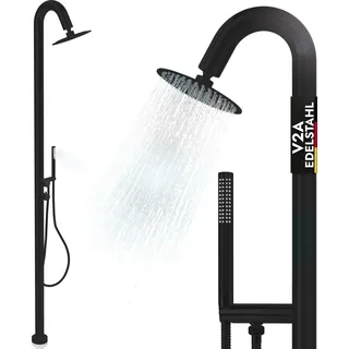 Gartendusche aus Edelstahl Aussendusche V2A Warm- Kaltwasseranschluss Pooldusche Sauna Dusche Garten Warmwasserdusche Kaltwasserdusche Handbrause EG2 - Schwarz