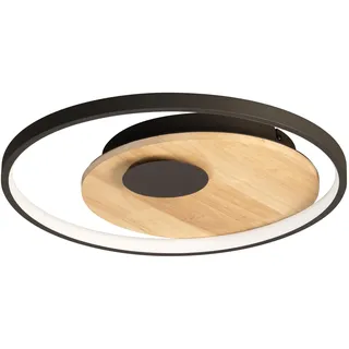 Fischer & Honsel Deckenleuchte, Marit | sandschwarz, eicheoptik| D: 40cm, A: 6,5 cm| mit Fernbedienung stufenlos dimmbar| Farbtemperatur stufenlos einstellbar| 1x LED 25W 2700/6500 K inkl.| 3500 lm