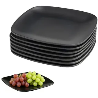 8er Set Vorspeisen Teller, 14 * 14 cm Kleine Schwarze Mehrweg Mezze Teller Eckig Servierteller Speiseteller Dessertteller für Fleisch Sushi Snacks Salate Picknick Camping Party BBQ, Schwarz Matt