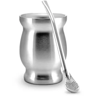 caámate. Mate Tee Becher Set ● Matebecher Edelstahl doppelwand isolier Design + Matetrinkhalm Edelstahl (silber)