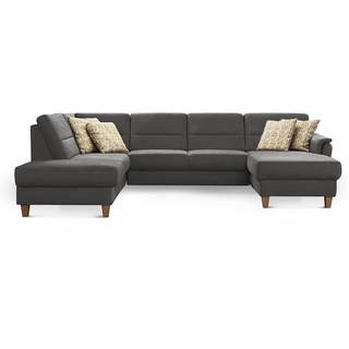 CAVADORE Wohnlandschaft Palera / Federkern-Sofa in U-Form im Landhausstil / 314 x 89 x 212 / Mikrofaser-Bezug, Grau