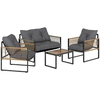 Outsunny Sitzgruppe mit Kissen, 4 tlg. Rattan Gartenmöbel-Set, Sitzgarnitur für Garten, Braun , Dunkelgrau , Kunststoff , Gartenmöbel, Gartengarnituren, Gartenmöbel-Sets