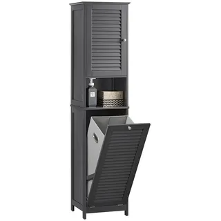 SoBuy Hochschrank mit Wäschesack Grau , Holzwerkstoff, Holz , 40x170x37 cm , Badezimmer, Badmöbel, Hochschränke