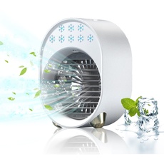 Luftkühler mit Verdunstungskühlung, Mini Klimaanlage Akku Portable, Mini Ventilator USB 4 in 1, Mobile Klimagerät ohne Abluftschlauch Leise Klimaanlage Mobil Klimagerät Conditioner Air Purifier (Weiß)
