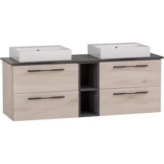 Schildmeyer Waschtisch Doppelwaschtisch Maxim 701848, eckiges Aufsatzbecken, sandeiche Dekor/Marmor Optik