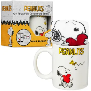 Get Trend Peanuts Snoopy Tasse und Socken Damen Teens, 340ml/11.5oz Keramik Kaffeebecher, Weich Kuschelsocken 36–41 Größe, Kawaii Geschenke für Frauen Teenager (Rosa Snoopy)