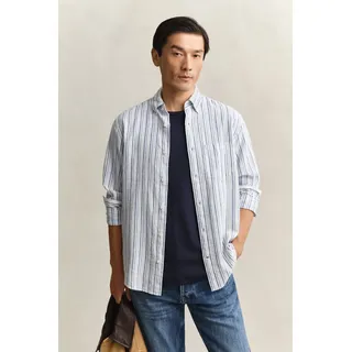 Langarmhemd GANT "REGULAR COTTON LINEN STRIPE", Herren, Gr. 4XL, N-Gr, weiß (vintage blau), Web, Obermaterial: 55% Leinen, 45% Baumwolle, gestreift, regular fit normal, Rundhals, eingesetzt 1-Knopf-Manschette, Hemden Langarmhemd, Regular fit mit Button-Down-Kragen