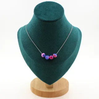 Halskette 4 Perlen Achat Venen Drachen- Fuchsie Und Blau 8 MM Kette Stahl