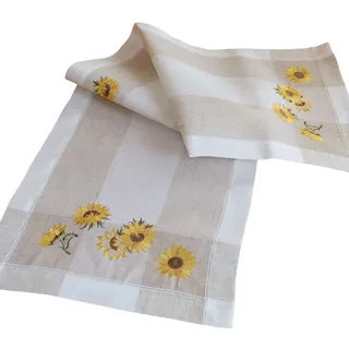 Tischläufer - 40 x 140 cm ecru x beige-bunt Stickerei ''Sonnenblumen''