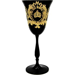 Pompöös by Casa Padrino Luxus Weißweinglas mit 24 Karat Vergoldung Schwarz / Gold Ø 8,7 x H. 20,3 cm - Pompööses Weißweinglas designed by Harald Glööckler - Schwarz, Gold