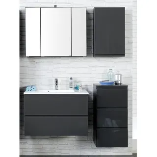 Lomadox Badmöbel Set COMO-03, 4-teilig Hochglanz grau, 80cm Waschtisch - Grau