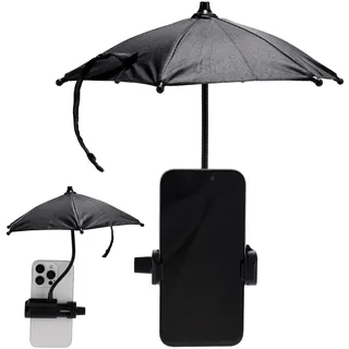 Lyreh Handy-Sonnenschirm, Universeller Handy Regenschirm mit Breitenverstellbarem Starkem Clip Mini-Sonnenschirm Kompatibel mit Allen Smartphones für Reisen Strand Outdoor-Aktivitäten(Schwarz)