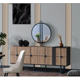 Sideboard Anrichte mit Spiegel Luxus Garnitur Kommode Holz Kommoden 193cm - Braun