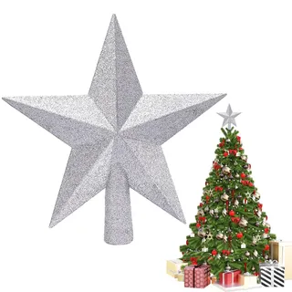 YINZZTRY Glitzernde Weihnachtsbaumspitze, Glitter Baum Stern Weihnachtsdekoration, Glitzer Christbaumspitze, Weihnachtsbaum Stern Topper, Verzierung für Weihnachten Fest Zuhause, 20 cm, Silber