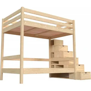 Etagenbett 4 Personen 120x200 Holz mit Treppenregal Sylvia - Roh (ohne Lack)