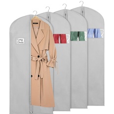 Syeeiex Kleidersack für die Aufbewahrung, 60x152 cm Atmungsaktiver Stoff, Kleidersäcke Lang für den Kleider Mäntel Abendkleider, 4 Stück,Grau