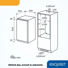 Bild von Exquisit Einbau Kühlschrank EKS5131-4-E-040E | Nutzinhalt: 118 L | Alarm-Funktion | 4-Sterne-Gefrieren | Einbaugerät