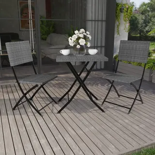 Garden Vida Capri 2-Sitzer Rattan-Bistro-Set für Garten, Terrasse, Balkon, 3-teilig (grau)