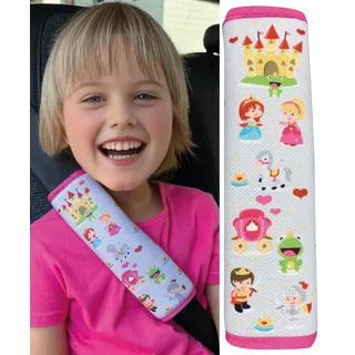HECKBO 1x Kinder Auto Gurtpolster Gurtschutz mit Prinzessin Motiv - Sicherheitsgurt Polster für Kinder und Babys- Ideal für jeden Gurt Autositzerhöhungen Kinder Fahrradanhänger Flugzeug