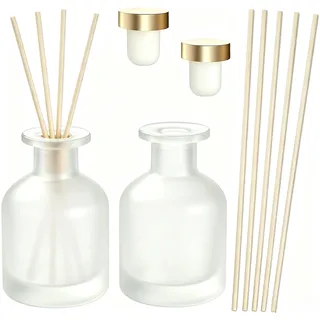 2 Stück Glas Diffusorflaschen, Schwarz Leere Schilf-Diffusor-Flasche mit 12 Stäbchen und 2 Kappen, 150ml Mattschwarz Raumduft Diffuser, Glasflaschen Duftzubehör für DIY Ersatz Zuhause Büro (Mattweiß)