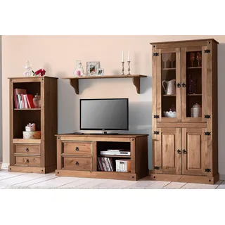 OTTO home Wohnwand OTTO HOME, braun (dunkel gewachst), B:266cm, Kastenmöbel-Sets, Wohnwand, bestehend aus 1 Vitrine, 1 Lowboard und 1 Regal, ohne Wandboard