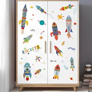 WandSticker4U®- Wandtattoo RAKETE Kinder bunt XXL (40x85 cm) I Wandsticker Kinderzimmer Junge Weltraum Rakete Raumschiff Weltall I Wandaufkleber Kinderzimmer Deko Junge Möbel Aufkleber GROß