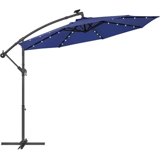 Modante Ampelschirm , Blau, Schwarz , Textil , 300 mm , 300x300 cm , höhenverstellbar, regenabweisend, rostfrei, stabile Strebegelenke, UV-beständig, LED-Beleuchtung, Ein/Aus-Schalter , Sonnenschutz, Sonnenschirme
