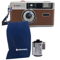 AgfaPhoto analoge 35mm Kleinbildfilm Foto Kamera braun + Schwarz/Weiß Bilder Film + Batterie