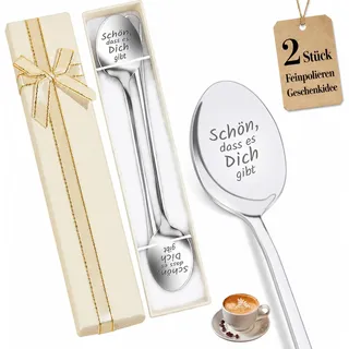 Tarqite 2 Stück Kaffeelöffel mit Gravur für Beste Freundin | Schön dass es Dich Gibt Geschenk, Personalisierte Dessertlöffel Graviert mit Geschenkbox für Mama Papa Oma Frau Geliebte