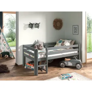 Vipack Spielbett »Vipack Pino«, (Made in Europe), Niedriges Spielbett mit Liegefläche 90 x 200 cm, inkl. Leiter und Rolllattenrost, Kiefer massiv grau lackiert