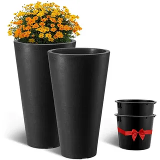 VEVOR Blumentopf, 2er Set, Großer konischer Blumenkübel 590 mm, Modernes Design, Effizientes Drainagesystem, Pflanztopf, für Veranda, Patio, Außenbereich, Innenbereich, Schwarz