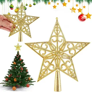 Weihnachtsbaumspitze Stern, 20CM Spitze für Weihnachtsbaum Hohl Christbaumspitze in Stern-Form, Christbaumspitze Baumspitze für Festivals, Partys, Christbaumschmuck(Gold)