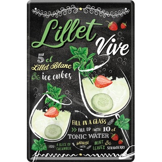 WOGEKA ART Retro Blechschild - LILLET Vive - Cocktail Rezept als Geschenk-Idee zum Geburtstag Weihnachten zur Deko für Haus-Bar Pub Kneipe 20x30 cm Vintage-Design Metall 99