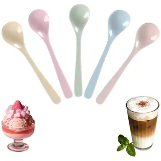 FENGCHUANG 5 Stück Eierlöffel Kunststoff 16 x 3.4 cm Eierlöffel Plastik Wiederverwendbarer Plastiklöffel Klein Suppenlöffel Bruchfester Bunte für Marmelade Joghurt Kaffee Getränke