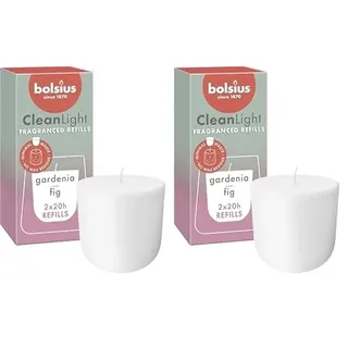 Bolsius - CleanLight Refill - Nachfüllbare Duftkerze - Gardenia & Feige - Nur Nachfüllungen - 2 Stk. - Brenndauer 20 Stunden - Enthält Natürliches Pflanzenwachs - Ohne Palmöl - Nachhaltiges Konzept