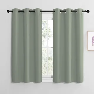 Nicetown Kurze Blickdichte Vorhänge mit Ösen Scheibengardinen Kinderzimmer H120 x B107 cm Salbeigrün, Küchengardinen Modern Vorhang Verdunklungsvorhänge Bistro Gardine