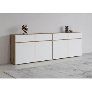 INOSIGN Sideboard »Cross,Breite 225 cm, moderne grifflose Kommode,4 Türen/4 Schubkästen« Schubladenschrank mit viel Stauraum, Einlegeböden verstellbar, weiß