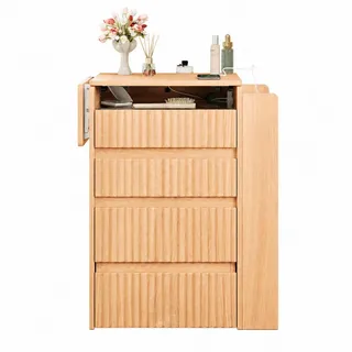 Flieks Schminktisch LED Spiegel USB Hocker 3 Schubladen Modern , Naturfarben , Holzwerkstoff , 79x120x40 cm , Schlafzimmer, Schminktische
