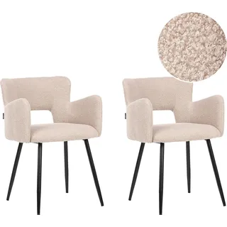 BELIANI Esszimmerstuhl 2er Set Beige Bouclé Stoffbezug mit Hohen Armlehnen Schwarzen Beinen aus Metall Modern Wohnzimmer Esszimmer Küche Möbel - Beige, Schwarz