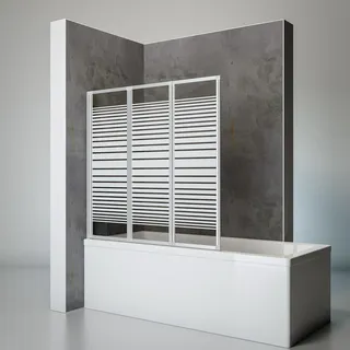 Schulte Duschwand Smart inkl. Klebe-Montage, 127 x 121 cm, 3-teilig faltbar, Duschabtrennung für Badewanne, Alu-Natur, 3 mm Sicherheitsglas (ESG) Dekor Querstreifen - Grau