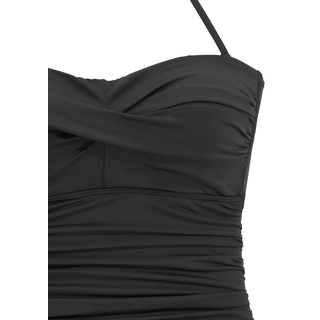 Badeanzug LASCANA, Damen, Gr. 42, Cup D, schwarz, Microfaser, Polyamid, unifarben, Badeanzüge Badeanzug, in Bandeau-Optik