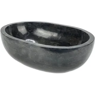 FaHome Marmor Waschbecken, Oval aus schwarzem Marmor - 15x45x30 cm - Schwarz