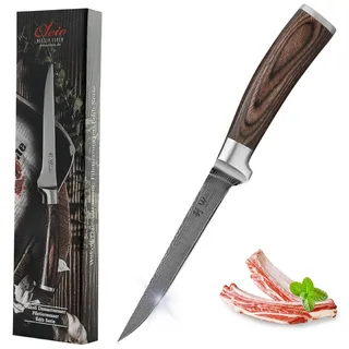 Wakoli EDIB Ausbeinmesser aus echtem Damaststahl (VG10 Kern) mit 14,5 cm Klinge – Scharf und ergonomisch – Damastmesser mit Pakkaholzgriff in Geschenkbox – Damast Filetiermesser für Fisch & Fleisch