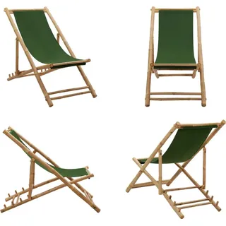 vidaXL Liegestuhl Bambus und Segeltuch Grün - Strandstuhl - Strandstühle - Gartenstuhl - Gartenstühle - Grün