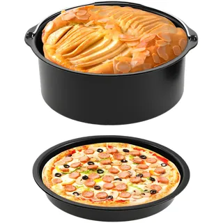 Yetaha Universal Heißluftfritteuse Backzubehör, 7 Zoll Backform Antihaftbeschichtung für Luftfritteuse, mit Kuchenfass Pizzapfanne Backform Kuchenbackblech