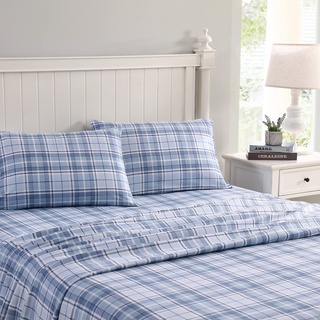 Laura Ashley Sheets Baumwollflanell-Bettwäsche-Set, Baumwolle, Mulholland Plaid Blue, Twin